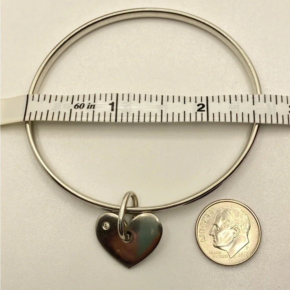 HOT Diamonds Silver Sterling And Diamonds Heart Charm Bangle Bracelet With Box